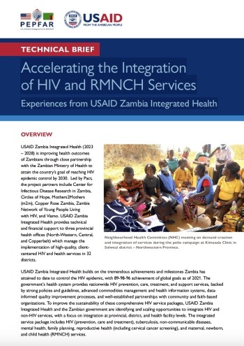 Accelerating the integration of HIV and RMNCH services: Experiences from USAID Zambia Integrated Health