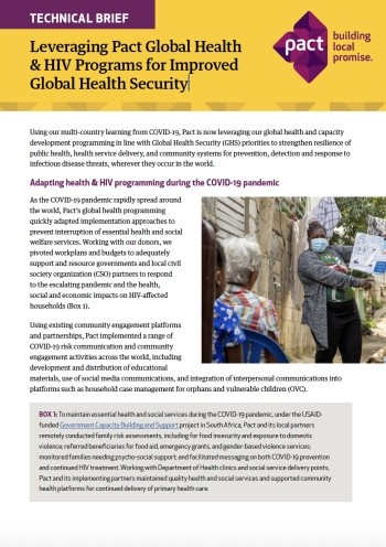 Technical brief: Leveraging Pact global health & HIV programs for improved global health security